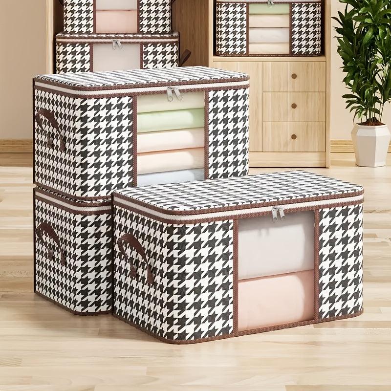 Houndstooth Pattern Storage Box Zipper Large Clothes Organizer