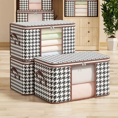 Houndstooth Pattern Storage Box Zipper Large Clothes Organizer