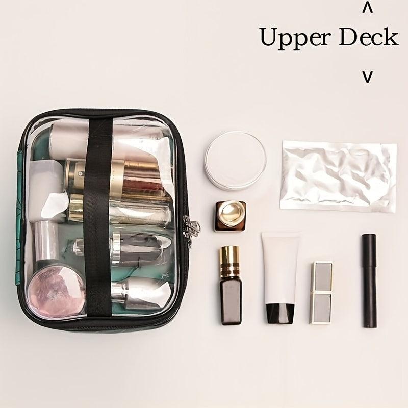 Geometric Pattern Clear PVC Makeup Storage Bag Dual Compartment Portable
