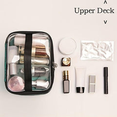Geometric Pattern Clear PVC Makeup Storage Bag Dual Compartment Portable
