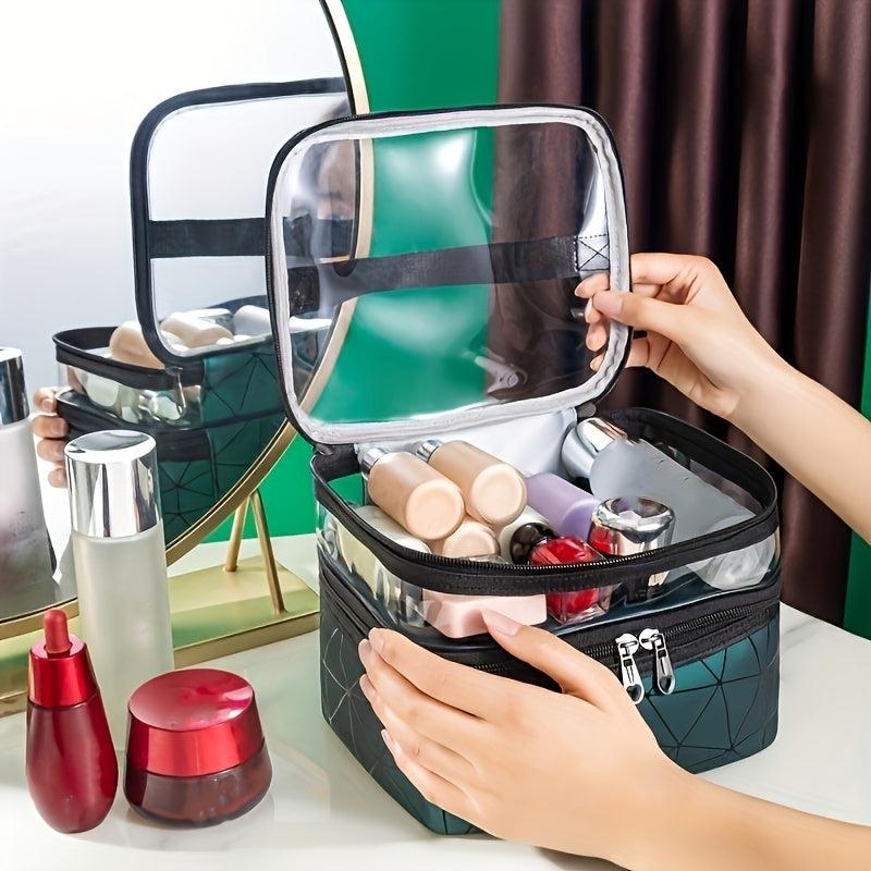 Clear Makeup Bag Organizers Waterproof PVC Double Layer Cosmetic Bag
