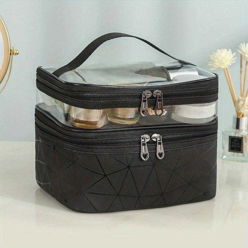 Clear Makeup Bag Organizers Waterproof PVC Double Layer Cosmetic Bag