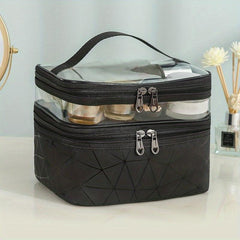 Clear Makeup Bag Organizers Waterproof PVC Double Layer Cosmetic Bag