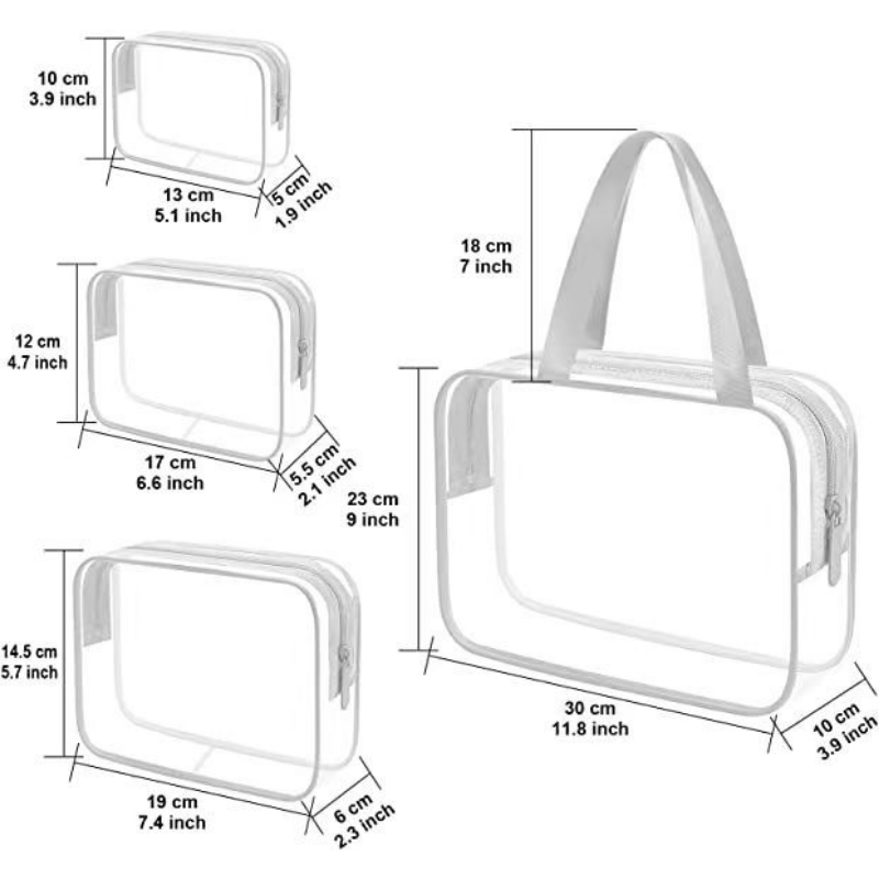 4PCS Transparent Cosmetic Bag Airport Storage Bag Travel Toiletry Bag