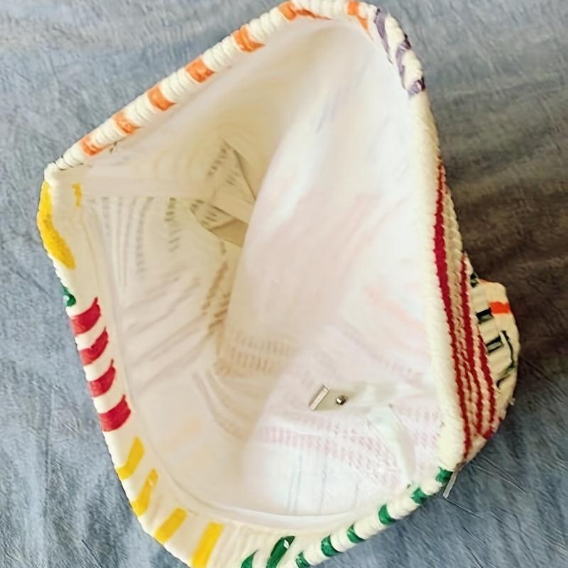 Colorful Striped Pattern Makeup Pouch Zipper Portable Cosmetic Bag