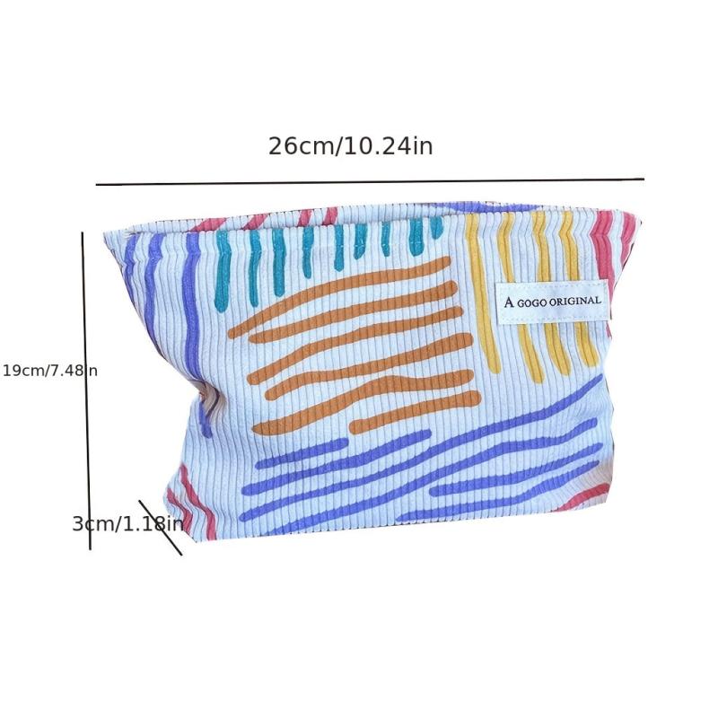 Colorful Striped Pattern Makeup Pouch Zipper Portable Cosmetic Bag