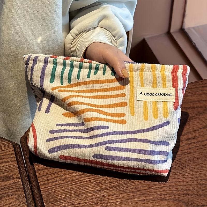 Colorful Striped Pattern Makeup Pouch Zipper Portable Cosmetic Bag