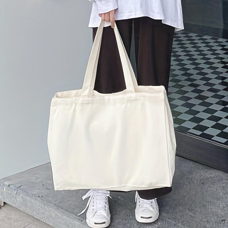Solid Canvas Tote Bag Large Capacity Shoulder Bag Reusable Shopping