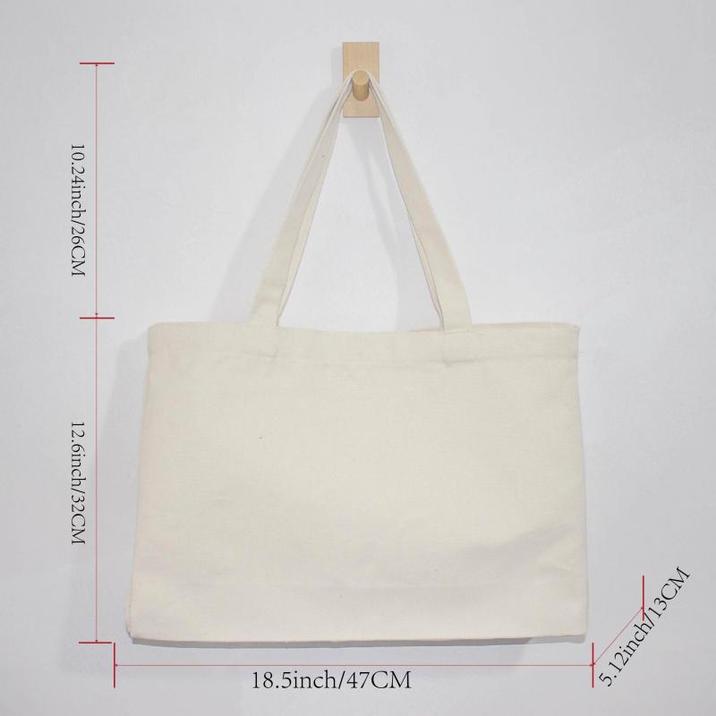 Solid Canvas Tote Bag Large Capacity Shoulder Bag Reusable Shopping