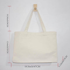Solid Canvas Tote Bag Large Capacity Shoulder Bag Reusable Shopping