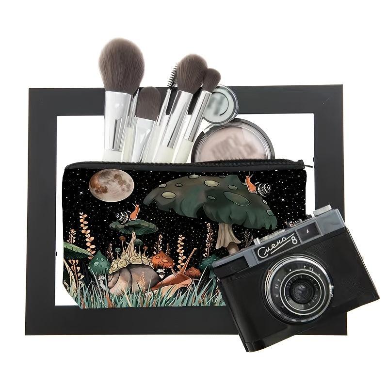 Mushroom Pattern Cosmetic Bag Zipper Makeup Storage Pouch