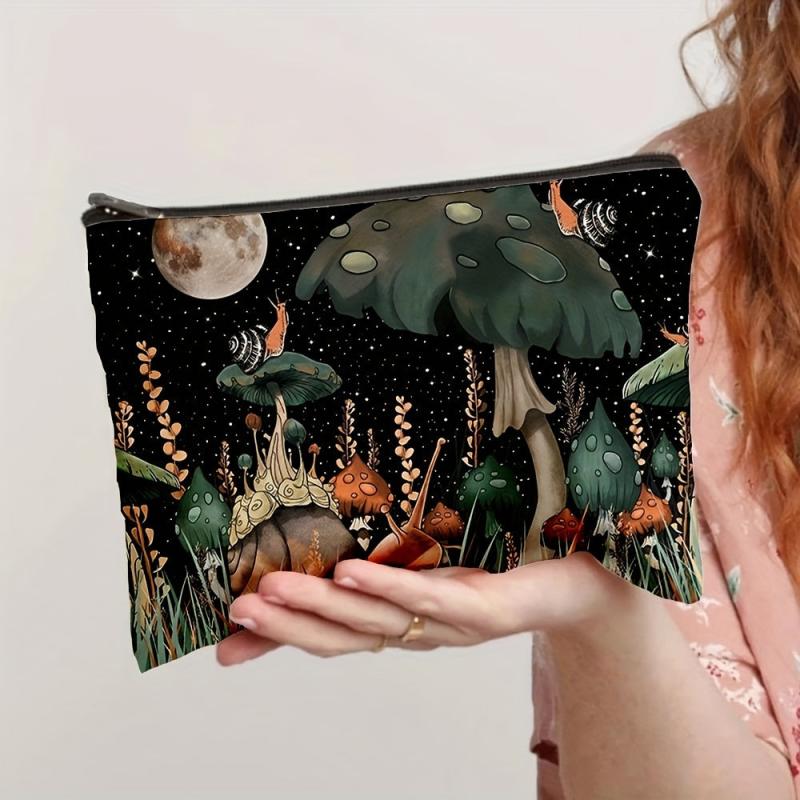Mushroom Pattern Cosmetic Bag Zipper Makeup Storage Pouch