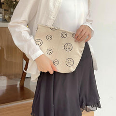 Smile Face Pattern Cosmetic Bag Large Patch Decor Makeup Bag