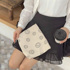 Smile Face Pattern Cosmetic Bag Large Patch Decor Makeup Bag