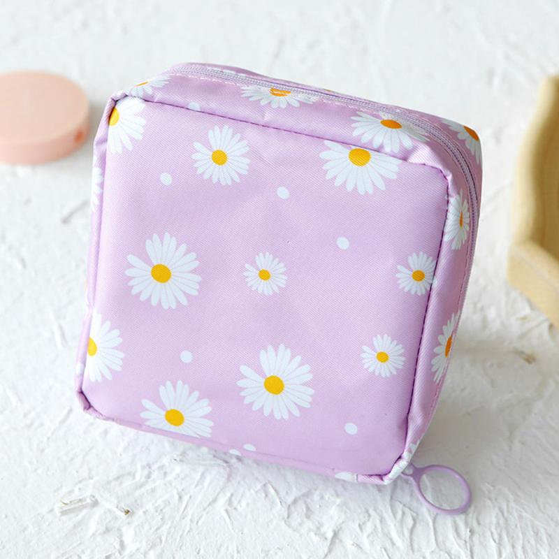 Daisy Pattern Zipper Sanitary Napkin Storage Bag For Girls