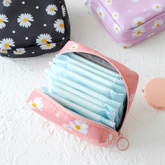 Daisy Pattern Zipper Sanitary Napkin Storage Bag For Girls