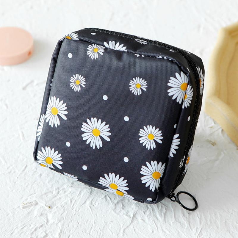 Daisy Pattern Zipper Sanitary Napkin Storage Bag For Girls