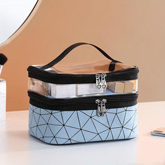 Double Layer Cosmetic Bag Travel Storage Zipper Handbag Portable Toiletry Bag