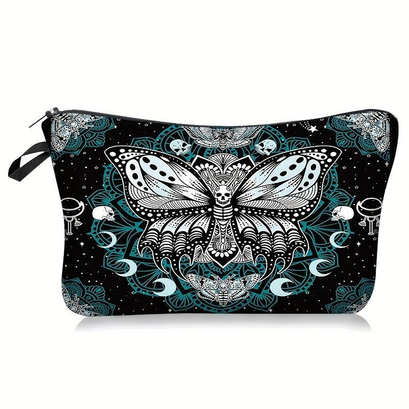 Skull & Butterfly Print Cosmetic Bag Zipper Clutch Coin Purse