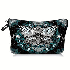 Skull & Butterfly Print Cosmetic Bag Zipper Clutch Coin Purse