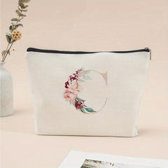 Letter & Flower Pattern Carry On Bag Zipper Canvas Makeup Pouch