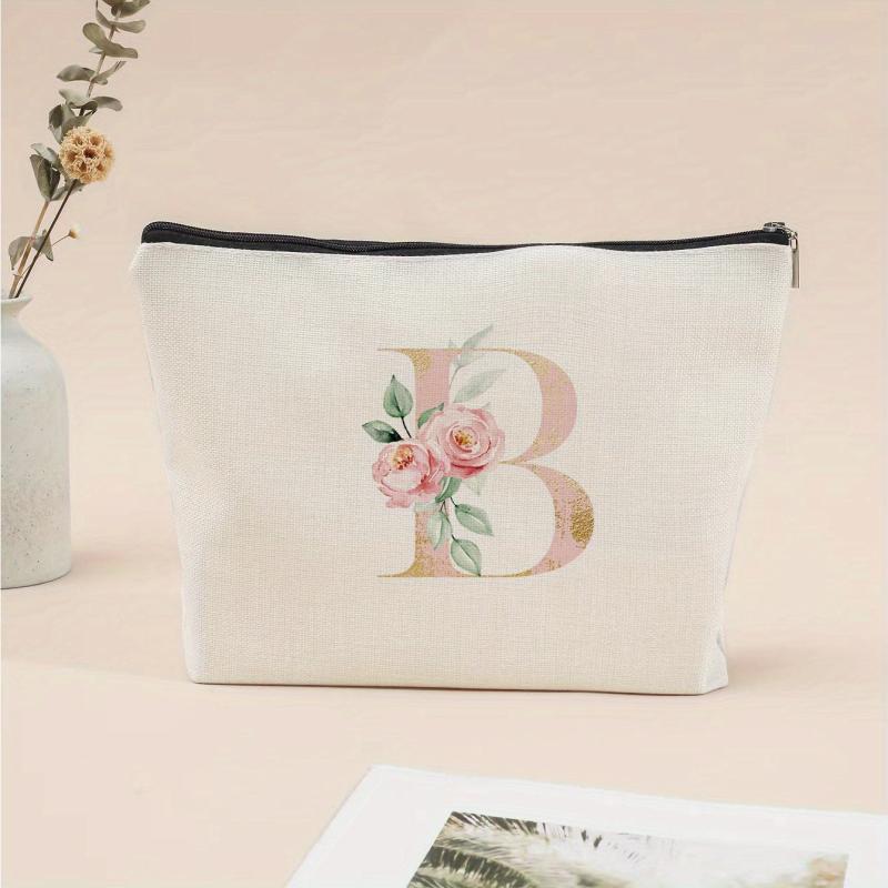 Letter & Flower Pattern Carry On Bag Zipper Canvas Makeup Pouch