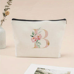 Letter & Flower Pattern Carry On Bag Zipper Canvas Makeup Pouch
