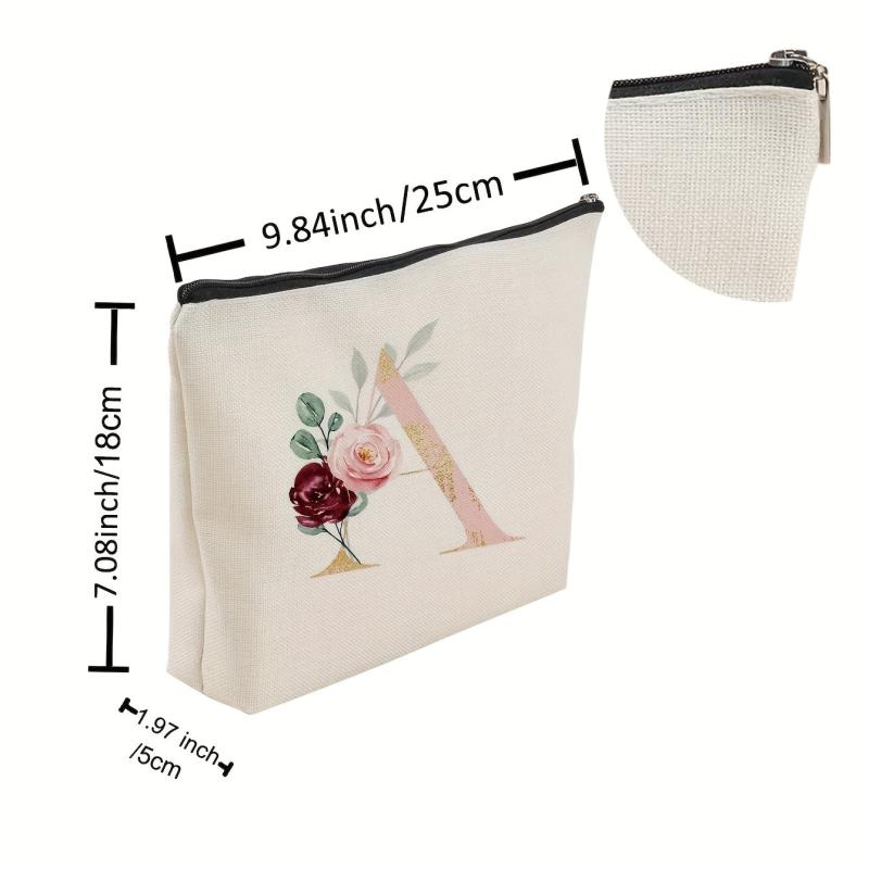 Letter & Flower Pattern Carry On Bag Zipper Canvas Makeup Pouch