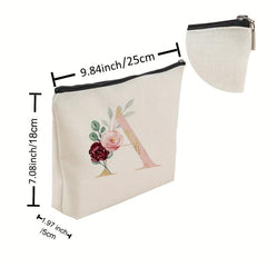 Letter & Flower Pattern Carry On Bag Zipper Canvas Makeup Pouch