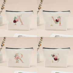 Letter & Flower Pattern Carry On Bag Zipper Canvas Makeup Pouch