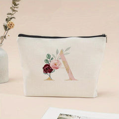 Letter & Flower Pattern Carry On Bag Zipper Canvas Makeup Pouch