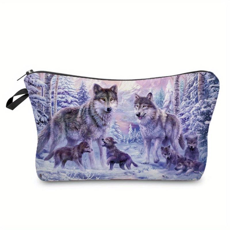 Wolf Pattern Zipper Storage Bag Coin Purse