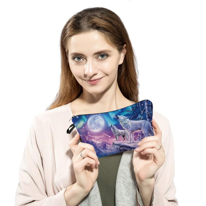 Wolf Pattern Zipper Storage Bag Coin Purse