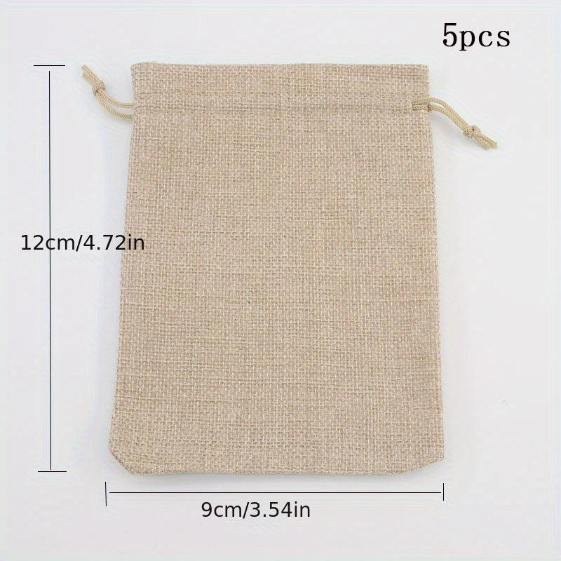 5 Pcs Burlap Drawstring Storage Pouch Bag