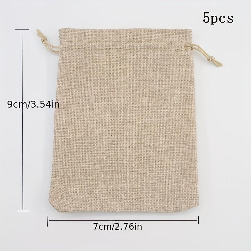 5 Pcs Burlap Drawstring Storage Pouch Bag