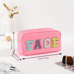 Plush Letter Print Makeup Pouch Zipper Storage Bag