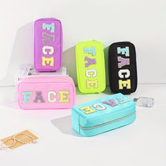 Plush Letter Print Makeup Pouch Zipper Storage Bag