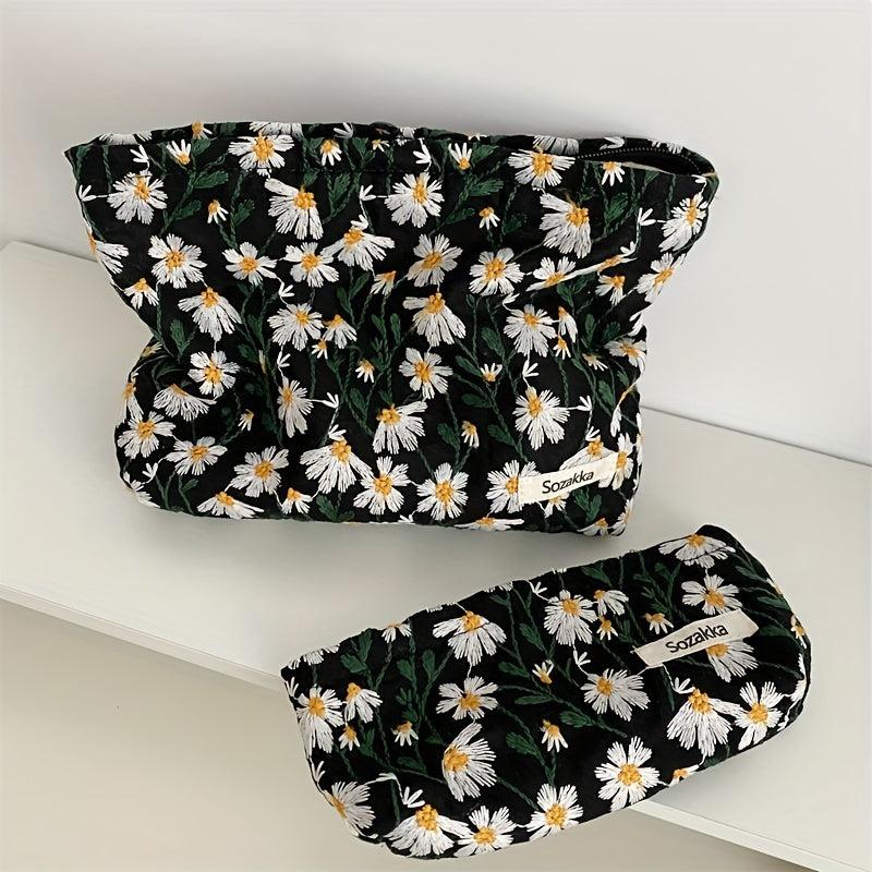 Daisy Embroidered Makeup Pouch Lightweight Cosmetic Bag