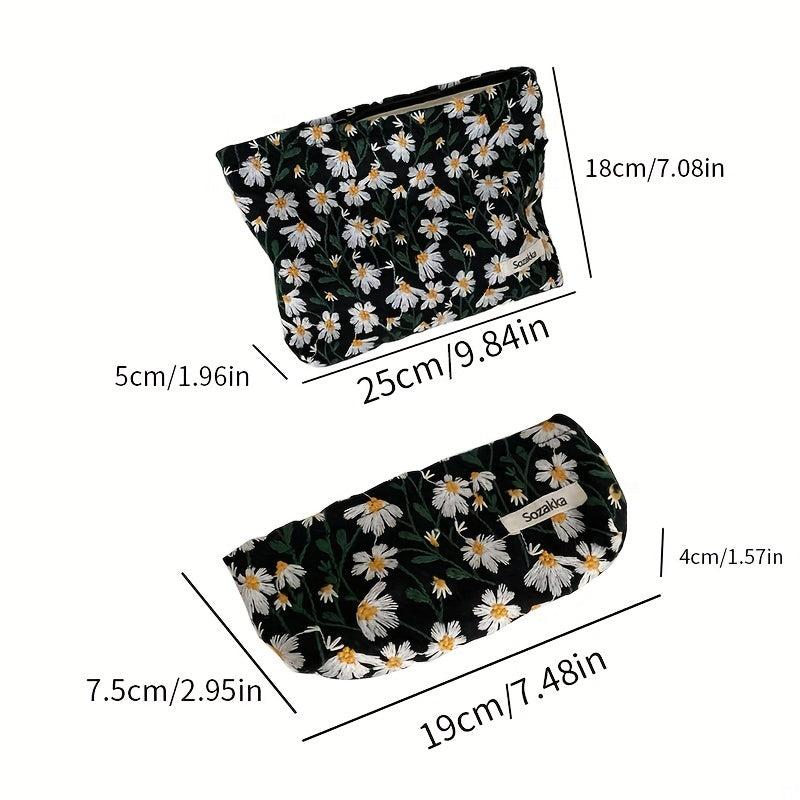 Daisy Embroidered Makeup Pouch Lightweight Cosmetic Bag