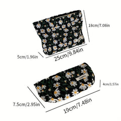Daisy Embroidered Makeup Pouch Lightweight Cosmetic Bag