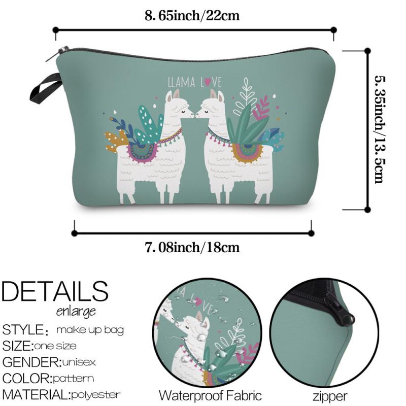 Cartoon Alpaca Print Zipper Pouch Coin Purse Clutch Makeup Bag