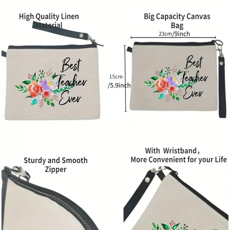 Floral Print Makeup Bag Wristlet Lightweight Handbag For Teacher Gift