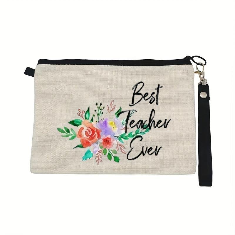 Floral Print Makeup Bag Wristlet Lightweight Handbag For Teacher Gift