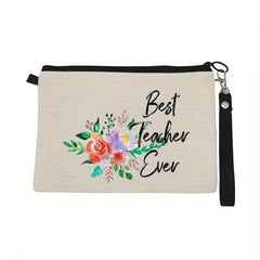 Floral Print Makeup Bag Wristlet Lightweight Handbag For Teacher Gift