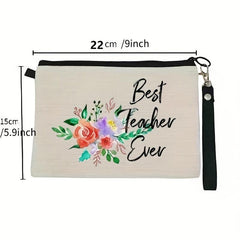 Floral Print Makeup Bag Wristlet Lightweight Handbag For Teacher Gift