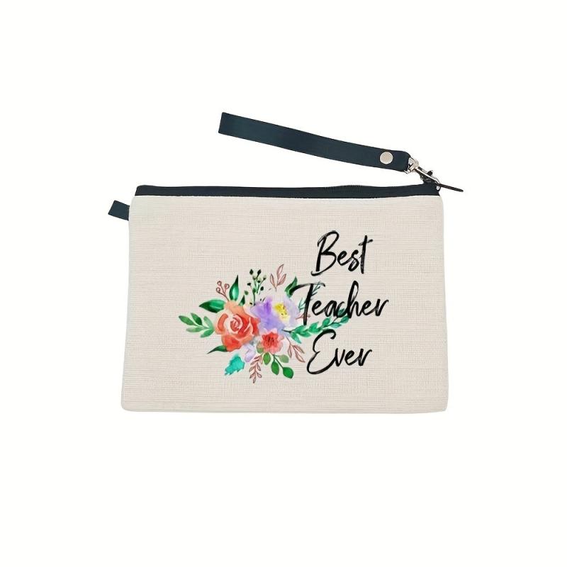 Floral Print Makeup Bag Wristlet Lightweight Handbag For Teacher Gift