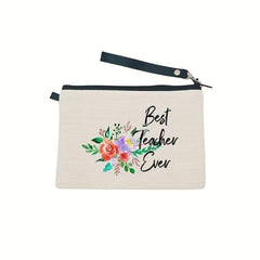 Floral Print Makeup Bag Wristlet Lightweight Handbag For Teacher Gift