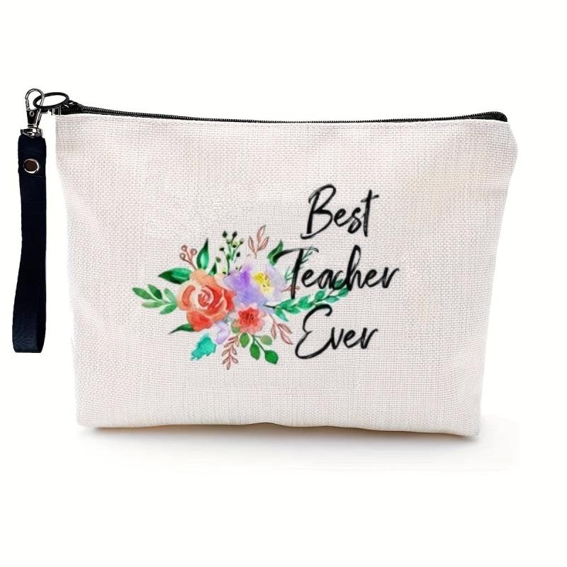Floral Print Makeup Bag Wristlet Lightweight Handbag For Teacher Gift