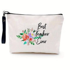 Floral Print Makeup Bag Wristlet Lightweight Handbag For Teacher Gift