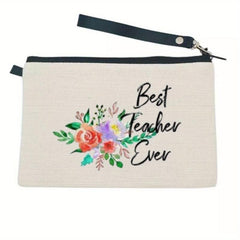 Floral Print Makeup Bag Wristlet Lightweight Handbag For Teacher Gift
